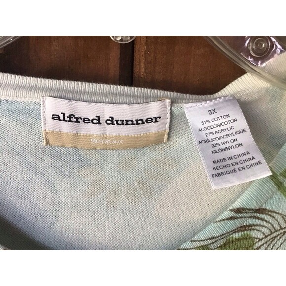 Alfred Dunner Blue Floral Cardigan Size 2X Shell Buttons Sequins Beads - Picture 4 of 6